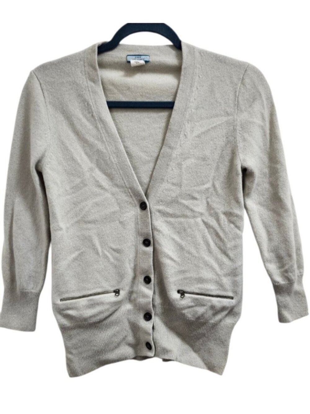 J.Crew Women’s 100% Cashmere Cardigan Gray Size S Zip Pocket Button Front Soft - Picture 2 of 9
